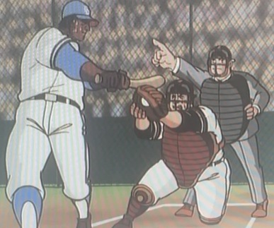 審判「打撃妨害、バッター一塁!」