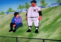 そこになぜか<span class="red">ユニフォーム姿の</span>左門登場「牧場晴彦君じゃなかですか