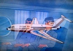 大脇と花形父はボーイング７２７機上の人