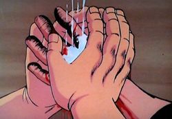 花形の掌で、涙が血と混じる