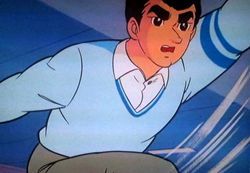 初心者の飛雄馬は真似して投げてみる。「ままよ！ 野球のつもりで・・・」