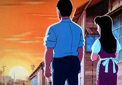 なぜか夕陽を見に外へ出る父娘であった